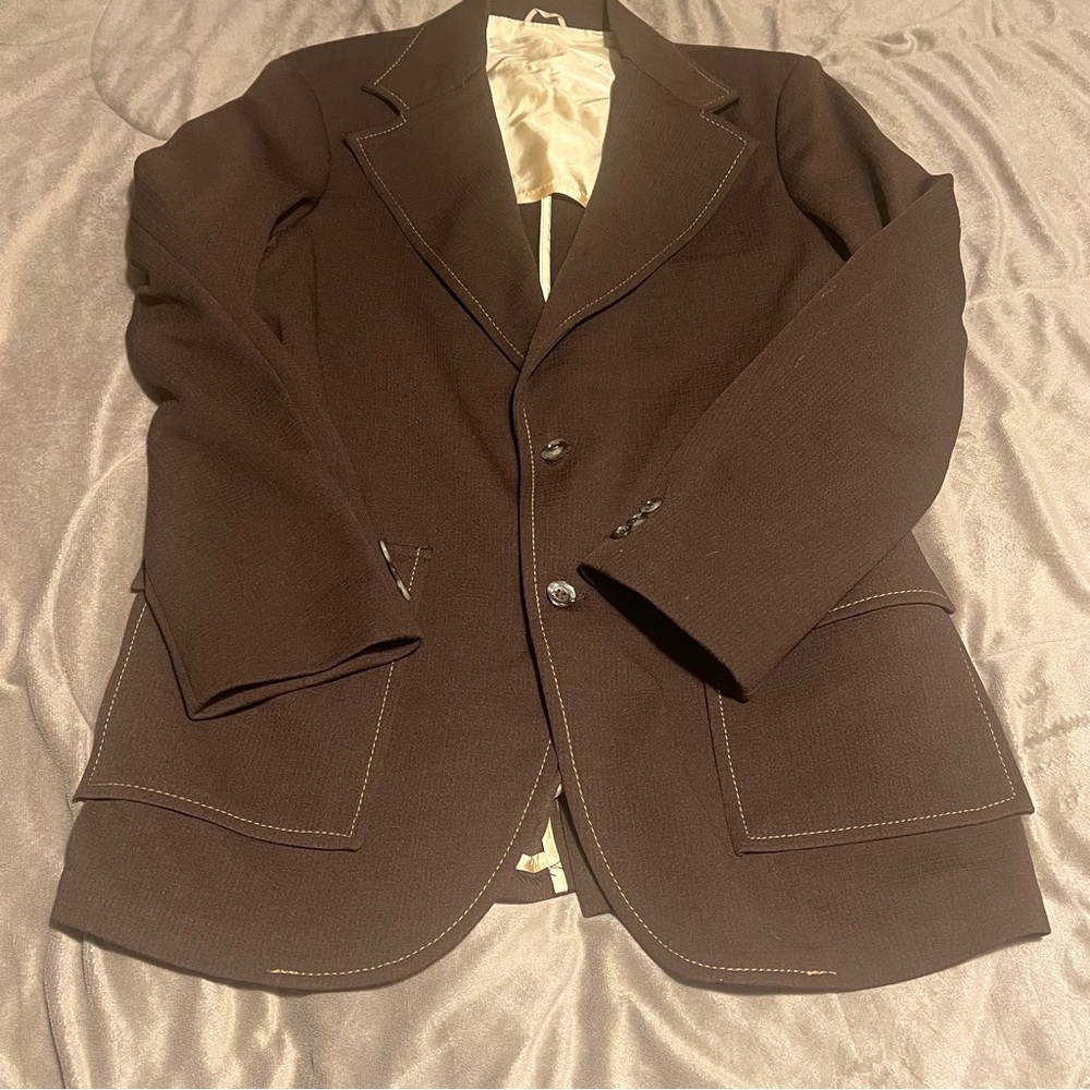 Vintage Brown Polyester Two Button Structured Bla… - image 1